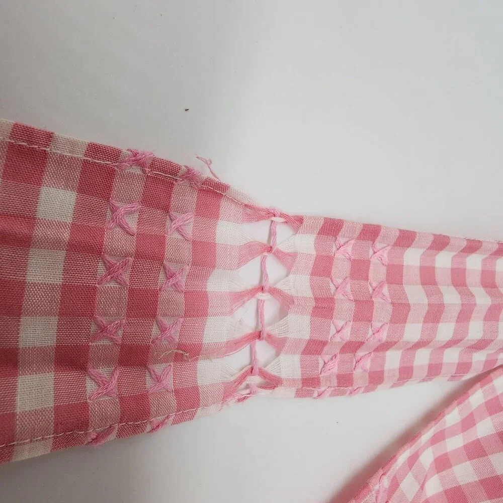 Vintage Handmade Pink & White Gingham Apron With Pocket & Bow Tie